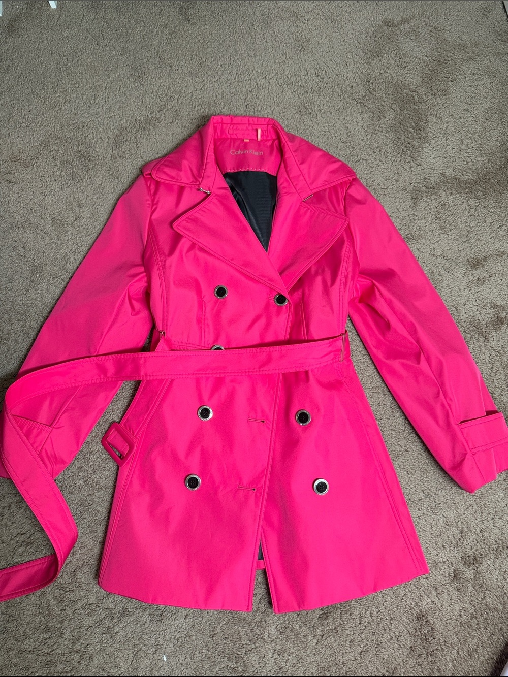 Calvin Klein Hot Pink Double-Breasted Trench Coat